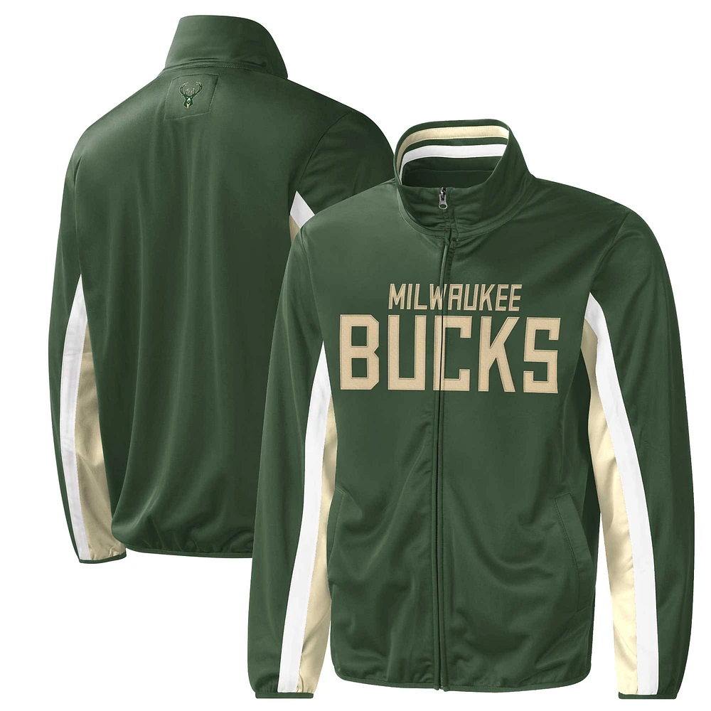 Veste de survêtement entièrement zippée pour hommes G-III Sports by Carl Banks Hunter Green Milwaukee Bucks Contender Wordmark