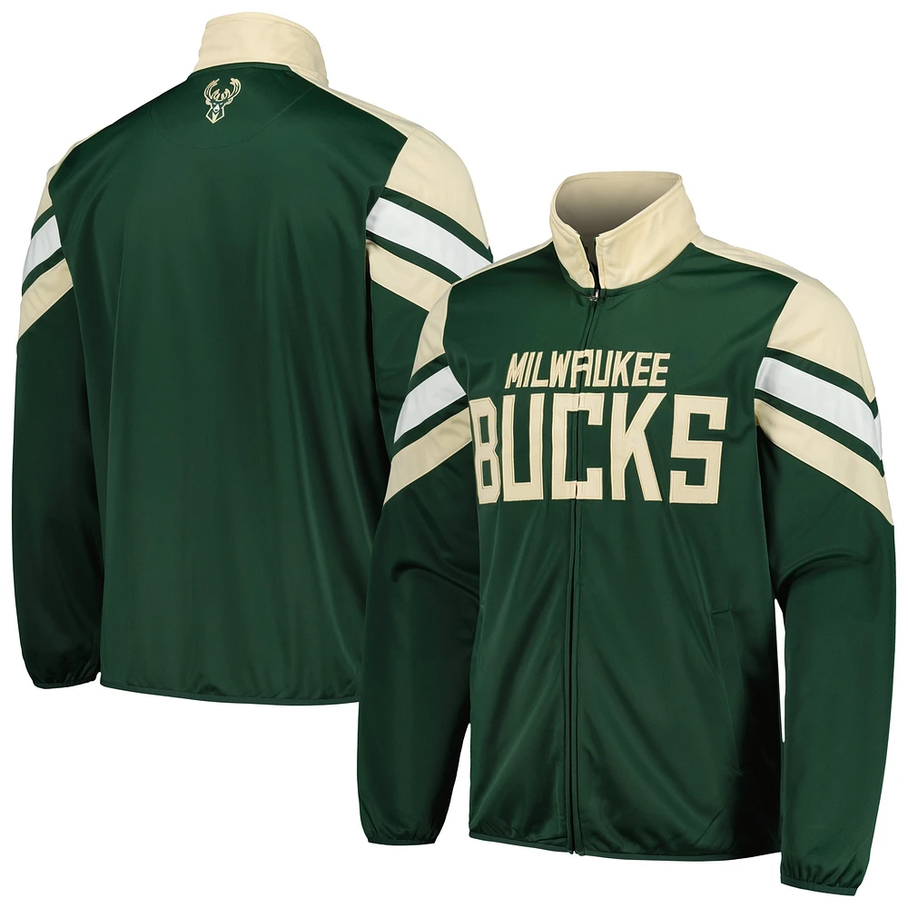 Veste de survêtement entièrement zippée G-III Sports by Carl Banks pour hommes Hunter Green Milwaukee Bucks Game Ball