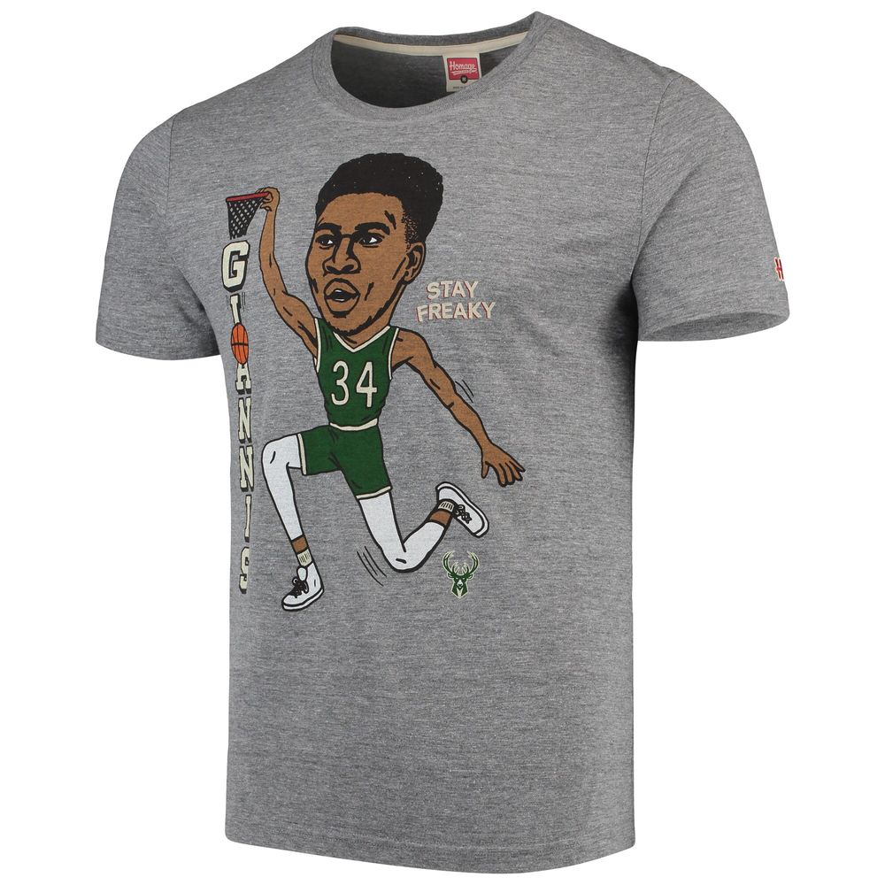 Men's Giannis Antetokounmpo Gray Milwaukee Bucks Player Graphic Tri-Blend T-Shirt