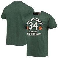 Men's Homage Giannis Antetokounmpo Hunter Green Milwaukee Bucks Greek Tri-Blend T-Shirt