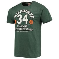 Men's Homage Giannis Antetokounmpo Hunter Green Milwaukee Bucks Greek Tri-Blend T-Shirt