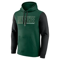 Men's Hunter Green Milwaukee Bucks Outline Colorblock Pullover Hoodie