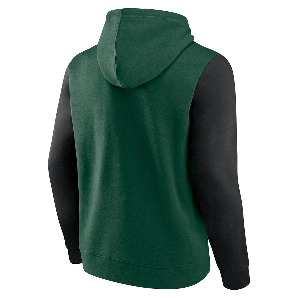 Sweat à capuche blocs de couleurs Hunter Green Milwaukee Bucks Outline pour homme