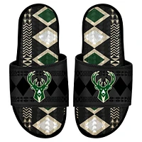 Sandales à enfiler ISlide en gel motif Shooting Touch Rwanda pour homme, noires, Milwaukee Bucks