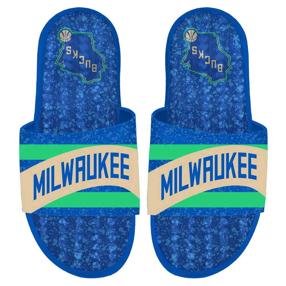 Sandales à glissière en gel ISlide Royal Milwaukee Bucks 2023/24 City Edition pour hommes