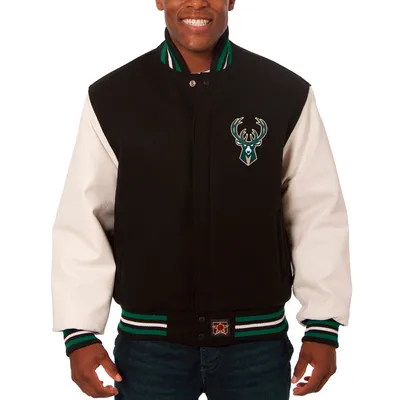 Milwaukee Bucks JH Design Big & Tall Wool Leather Full-Snap Jacket - Black/White