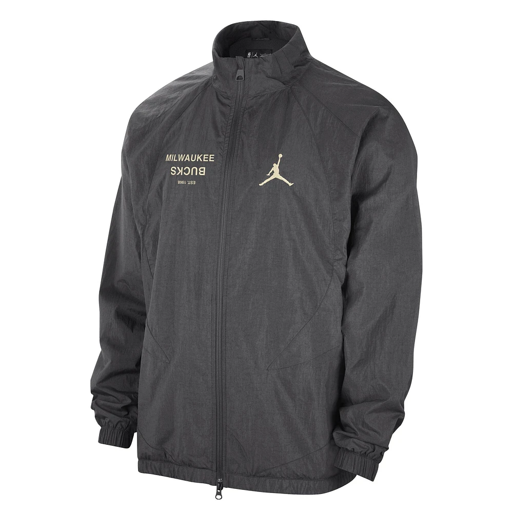 Men's Jordan Brand Gray Milwaukee Bucks Courtside Statement Edition Jumpman Jam Full-Zip Jacket