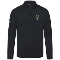 Men's Levelwear Black Milwaukee Bucks Heron Quarter-Zip Top