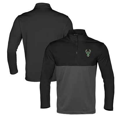 Haut noir à fermeture éclair quart de tour pour homme Levelwear Milwaukee Bucks Pursue