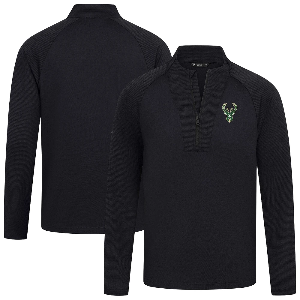 Men's Levelwear Black Milwaukee Bucks Volley Quarter-Zip Top