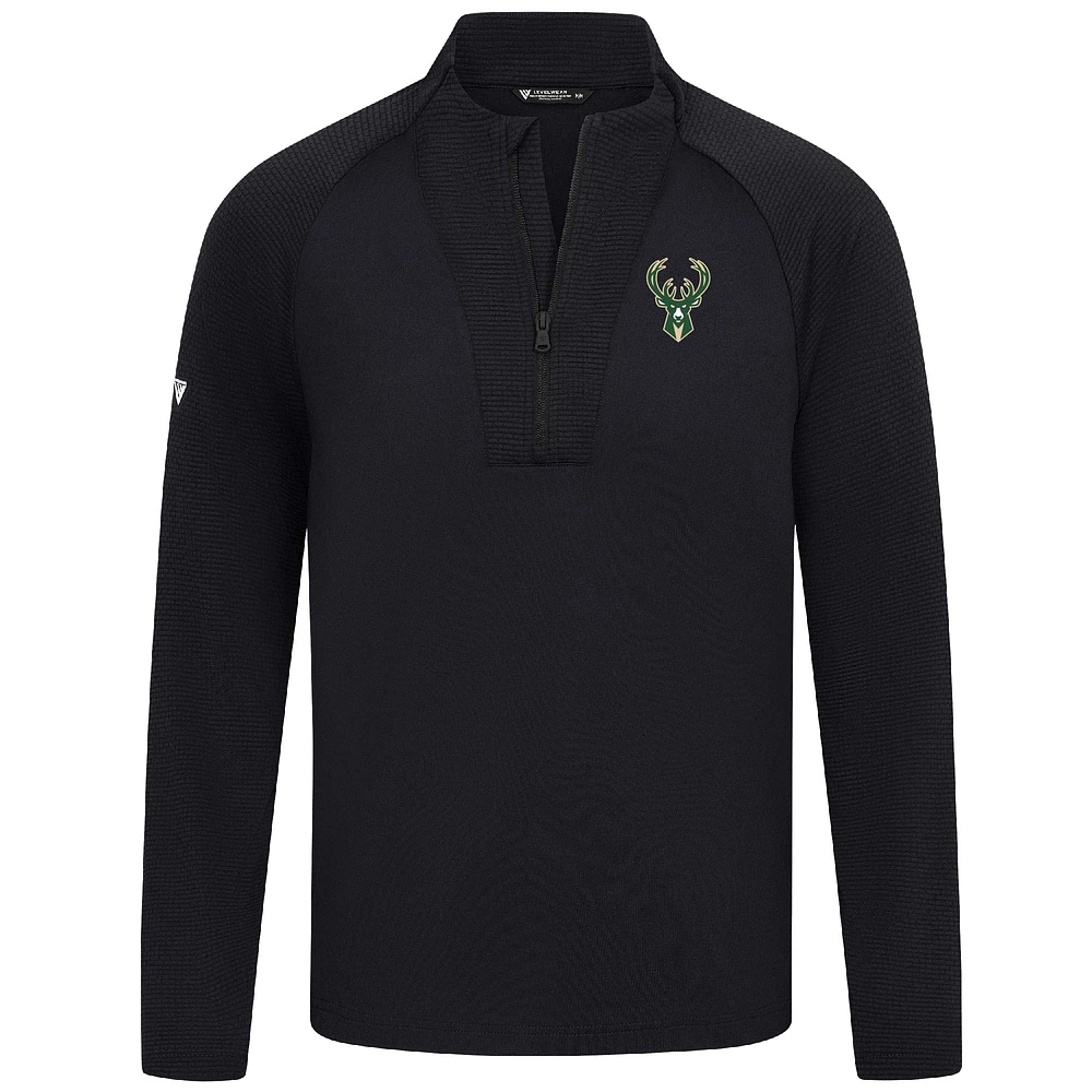 Men's Levelwear Black Milwaukee Bucks Volley Quarter-Zip Top