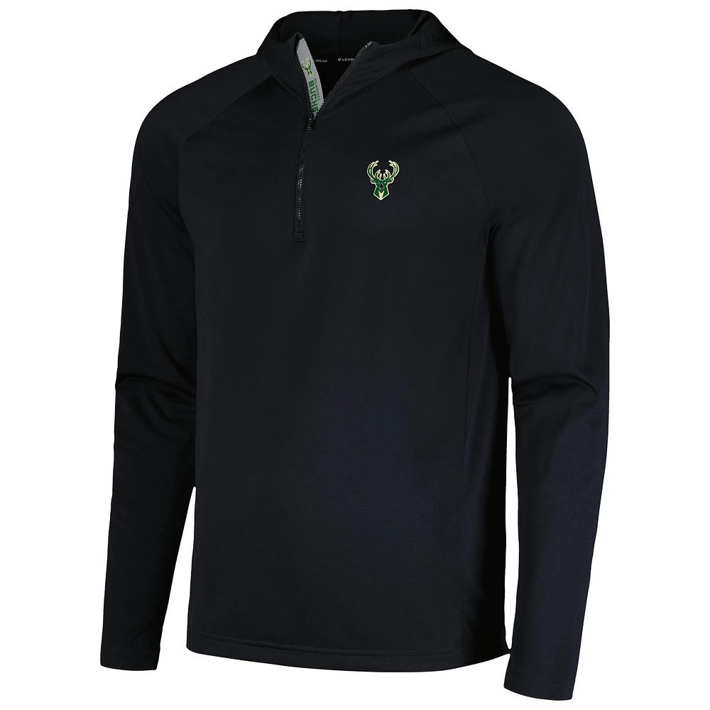 Men's Levelwear  Black Milwaukee Bucks Zander Hoodie Raglan Quarter-Zip Top