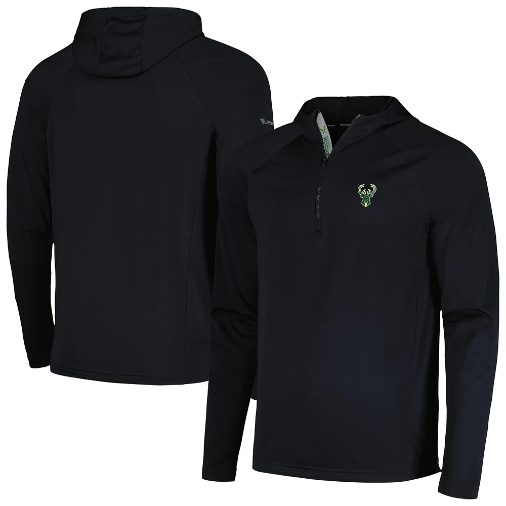 Levelwear pour hommes Noir Milwaukee Bucks Zander Sweat à capuche Raglan Quarter-Zip Top