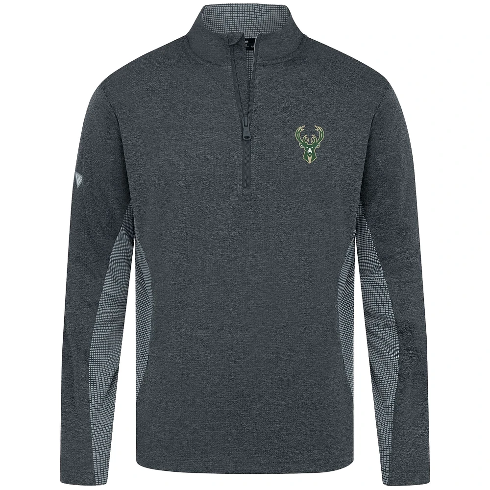 Men's Levelwear Heather Black Milwaukee Bucks Waffle Insignia 2.0 Quarter-Zip Top
