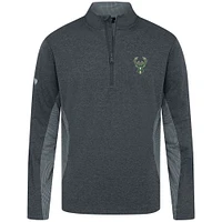 Men's Levelwear Heather Black Milwaukee Bucks Waffle Insignia 2.0 Quarter-Zip Top