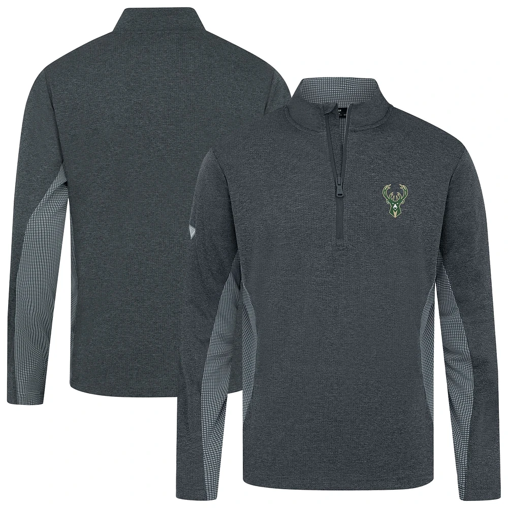 Men's Levelwear Heather Black Milwaukee Bucks Waffle Insignia 2.0 Quarter-Zip Top