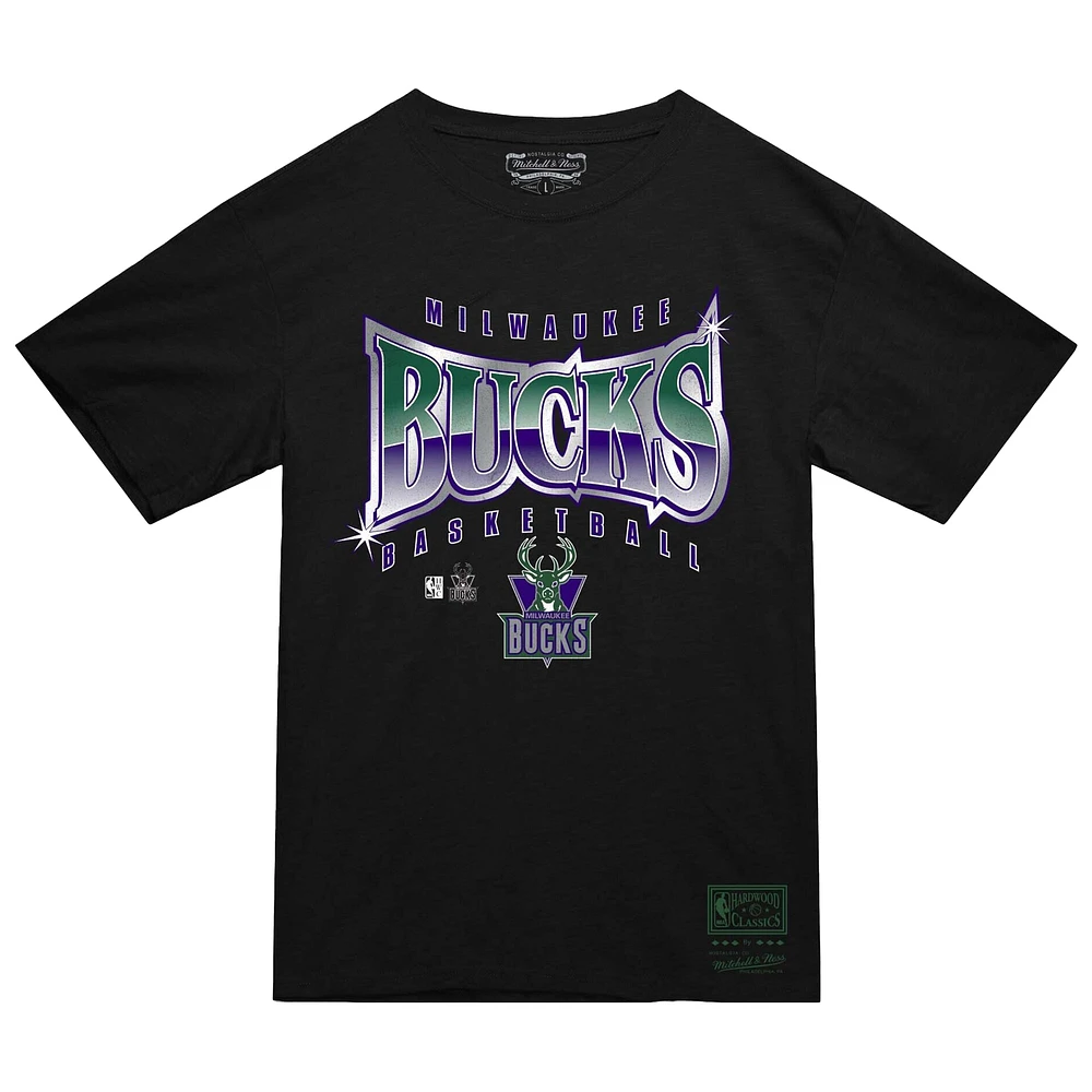 Men's Mitchell & Ness  Black Milwaukee Bucks Worldwide Collection Glow Up T-Shirt