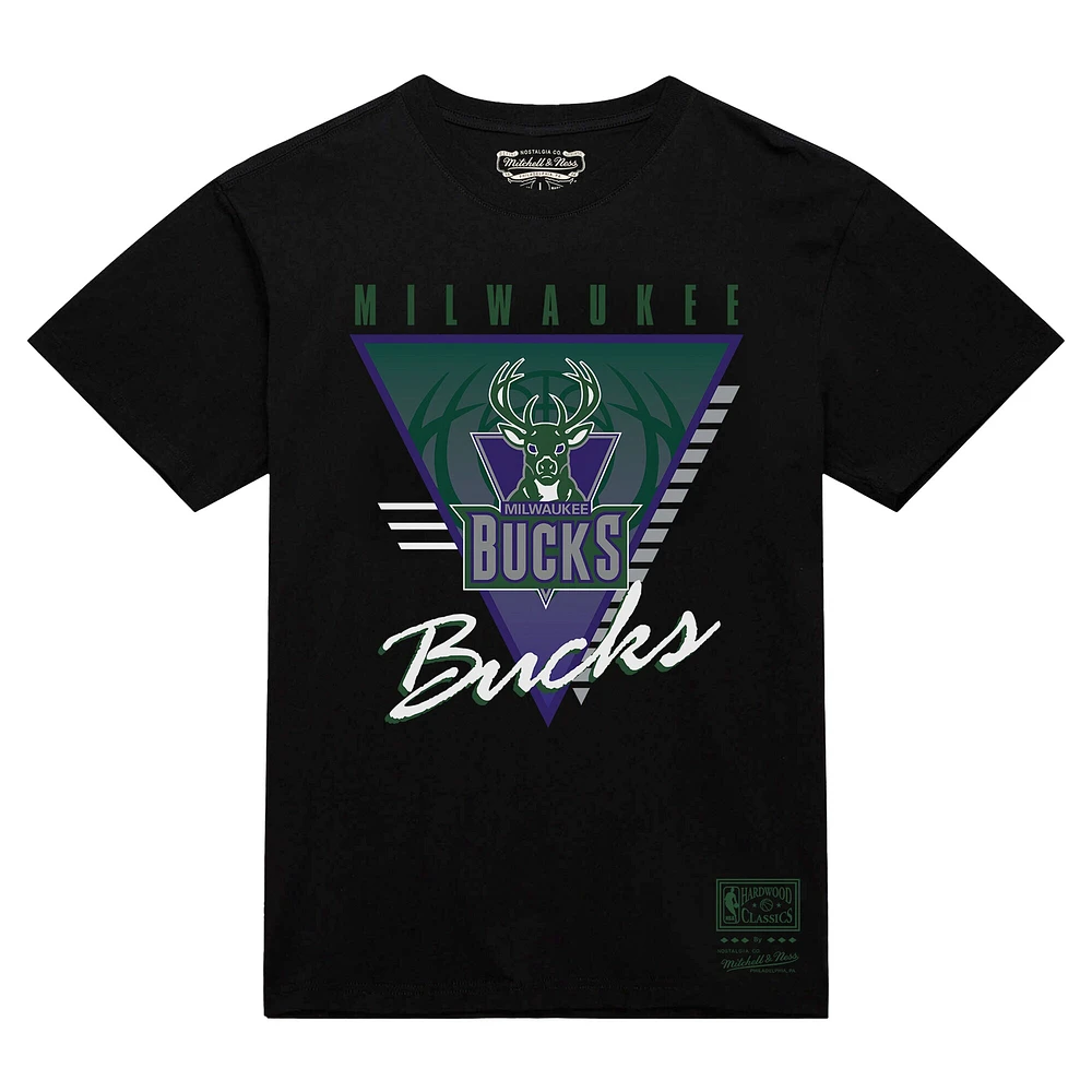 Men's Mitchell & Ness  Black Milwaukee Bucks Worldwide Collection Tri-Logo T-Shirt