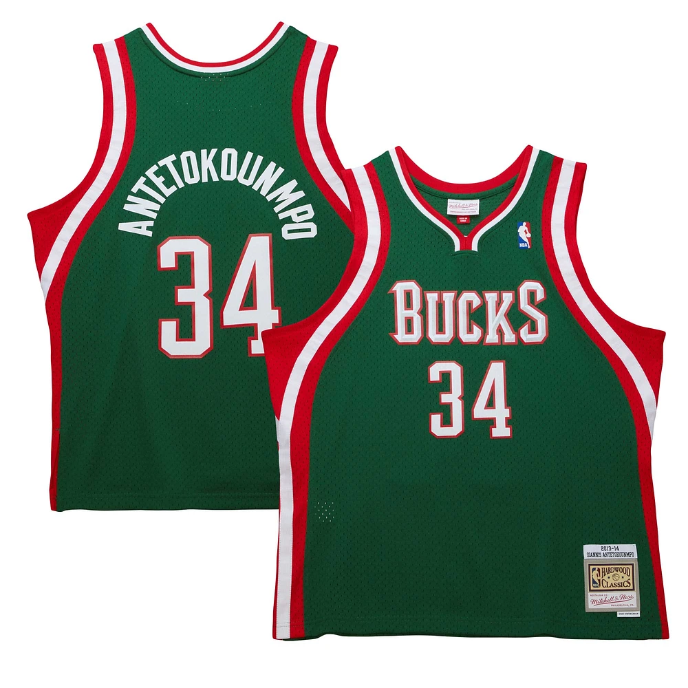 Men's Mitchell & Ness Giannis Antetokounmpo Hunter Green Milwaukee Bucks 2013/14 Hardwood Classics Swingman Jersey