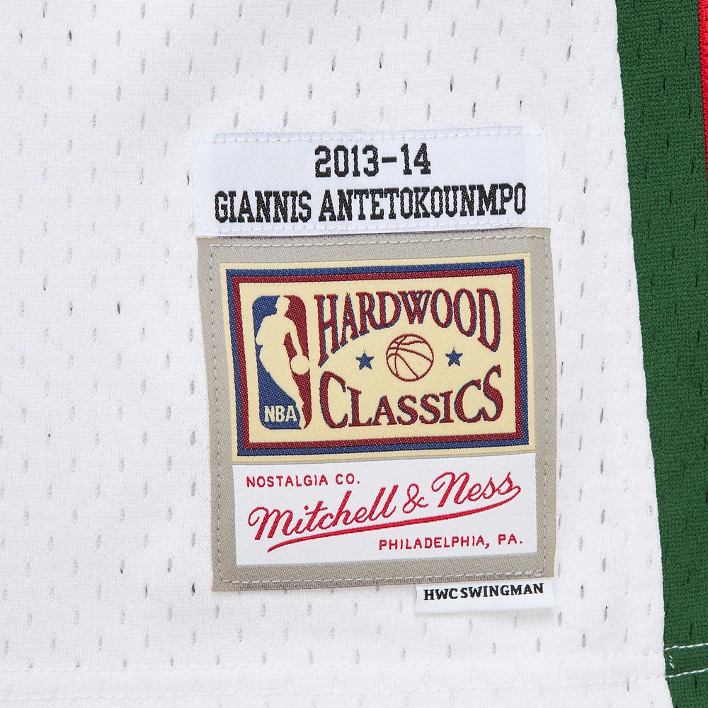 Men's Mitchell & Ness Giannis Antetokounmpo White Milwaukee Bucks 2013/14 Hardwood Classics Swingman Jersey