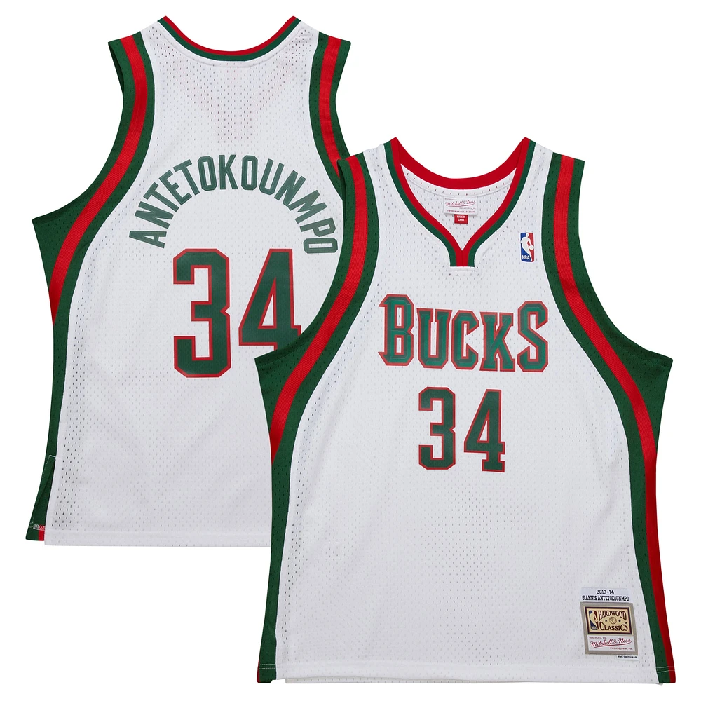 Men's Mitchell & Ness Giannis Antetokounmpo White Milwaukee Bucks 2013/14 Hardwood Classics Swingman Jersey