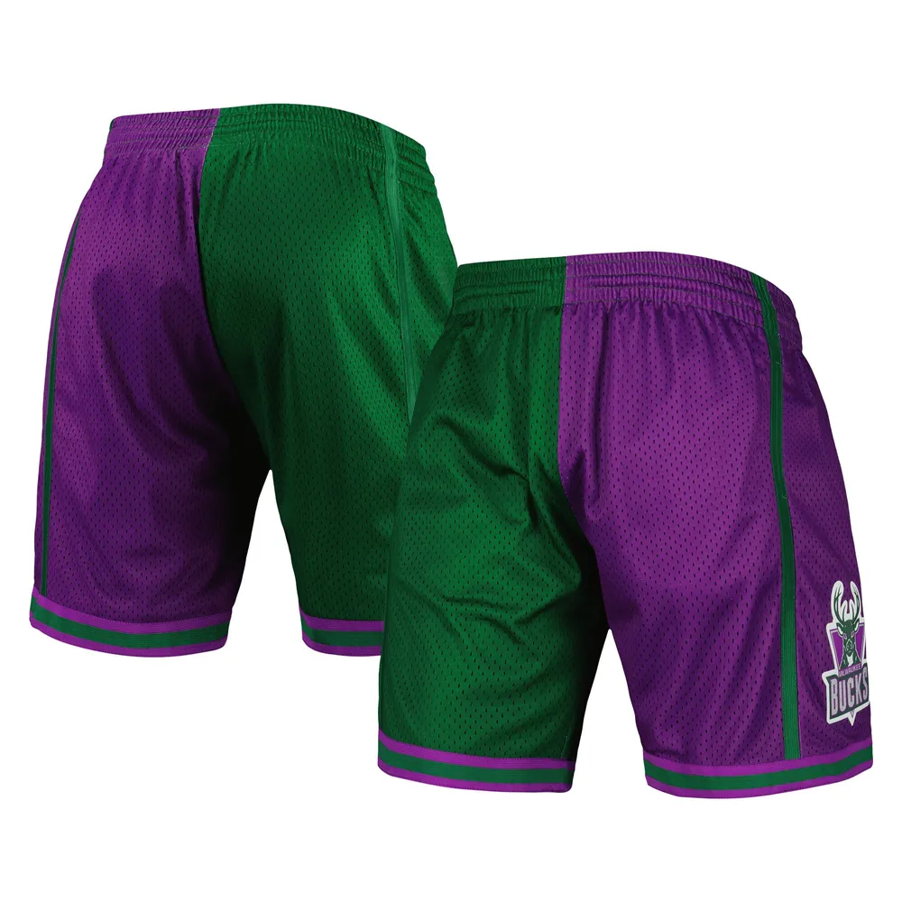 Utah Jazz Mitchell & Ness Hardwood Classics 1996 Split Swingman Shorts -  Turquoise/Purple