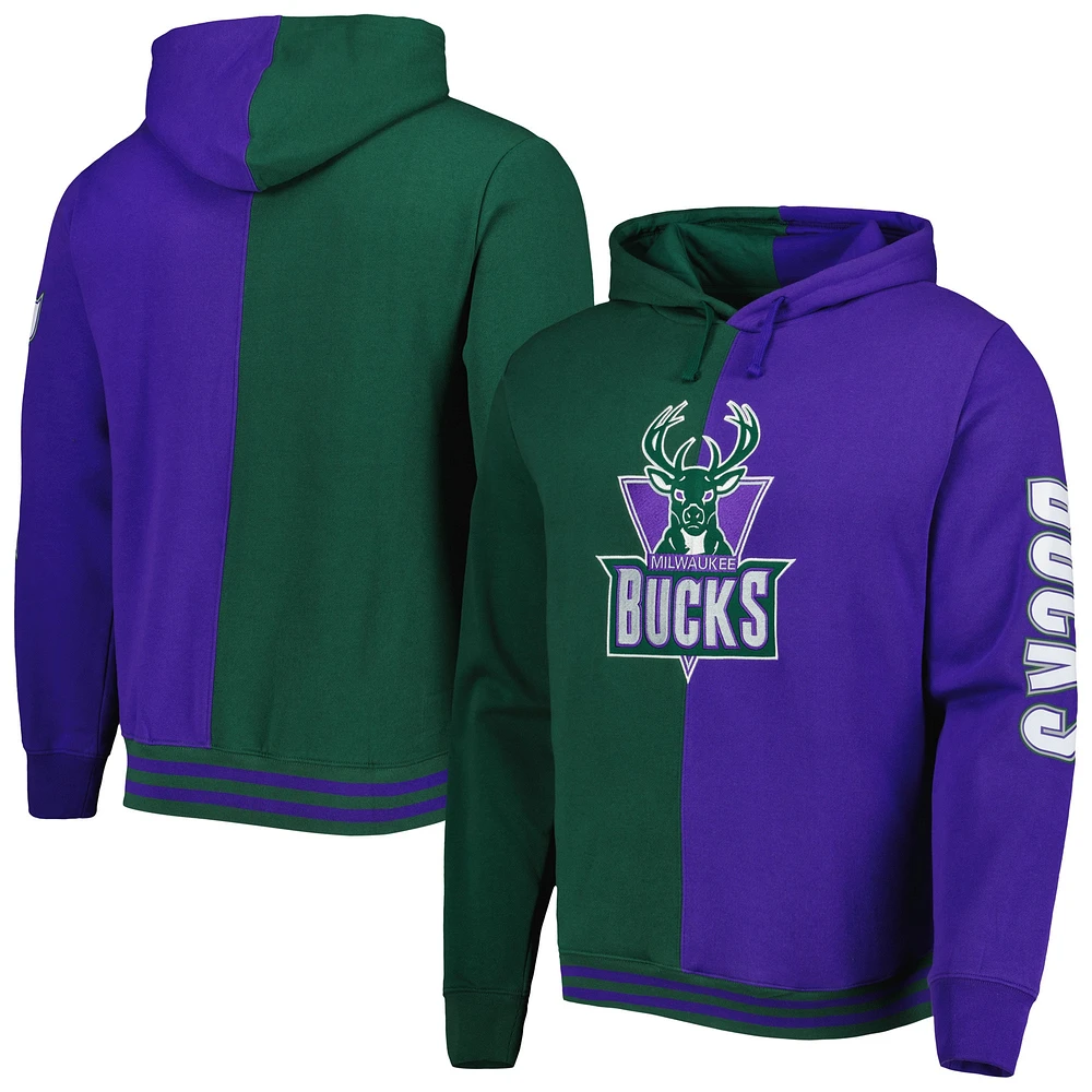 Sweat à capuche Mitchell & Ness vert/violet Milwaukee Bucks Hardwood Classics Split pour homme