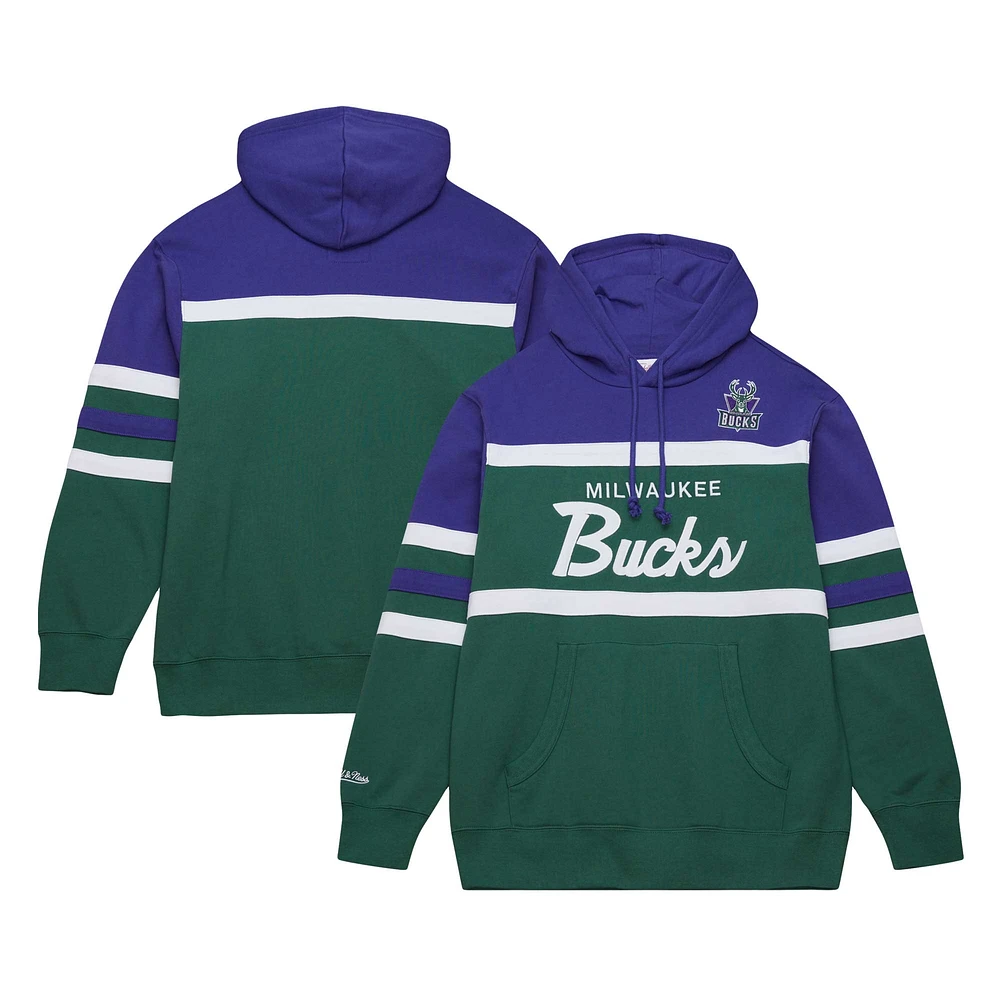 Men's Mitchell & Ness Green/Purple Milwaukee Bucks Head Coach Pullover Hoodie