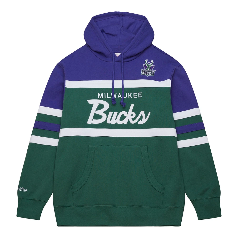 Men's Mitchell & Ness Green/Purple Milwaukee Bucks Head Coach Pullover Hoodie