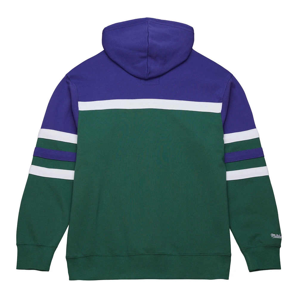 Men's Mitchell & Ness Green/Purple Milwaukee Bucks Head Coach Pullover Hoodie