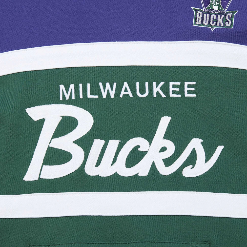 Sweat à capuche Mitchell & Ness pour hommes, vert/violet, entraîneur-chef des Milwaukee Bucks