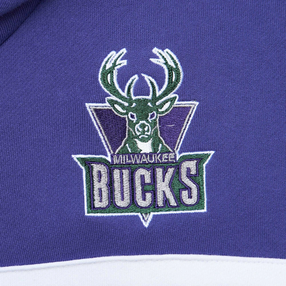 Men's Mitchell & Ness Green/Purple Milwaukee Bucks Head Coach Pullover Hoodie