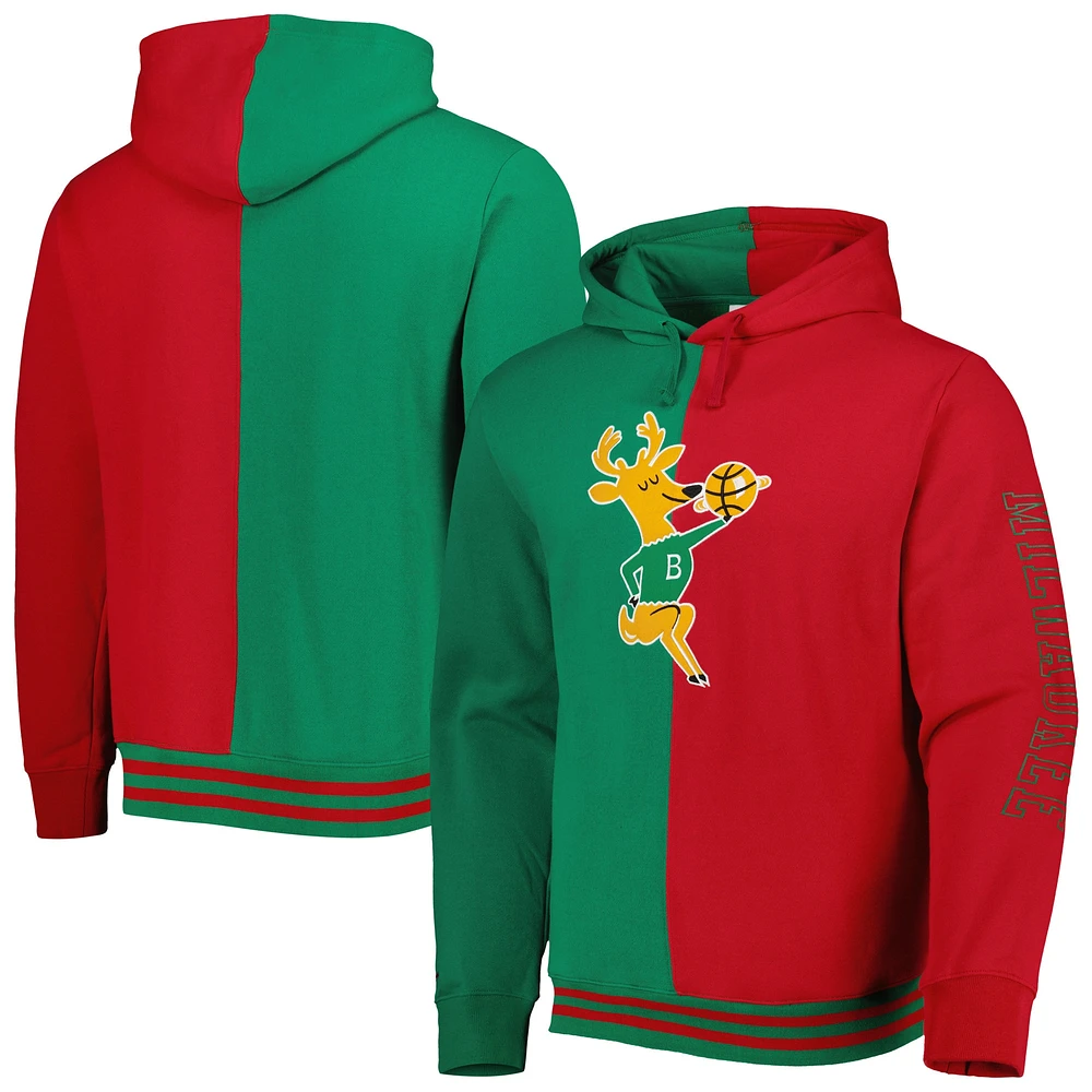 Sweat à capuche Mitchell & Ness vert/rouge Milwaukee Bucks Hardwood Classics Split pour homme