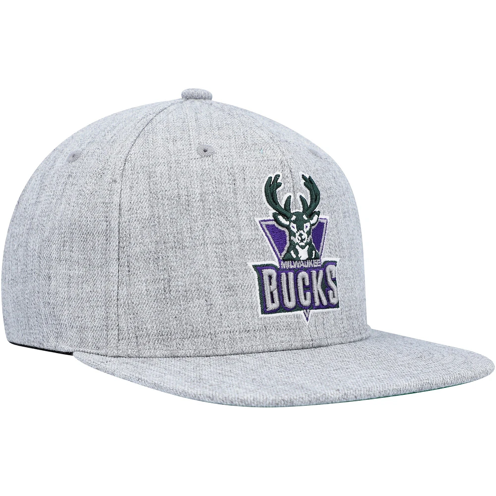 Casquette Snapback Milwaukee Bucks Hardwood Classics 2.0 Mitchell & Ness Heather Grey pour homme