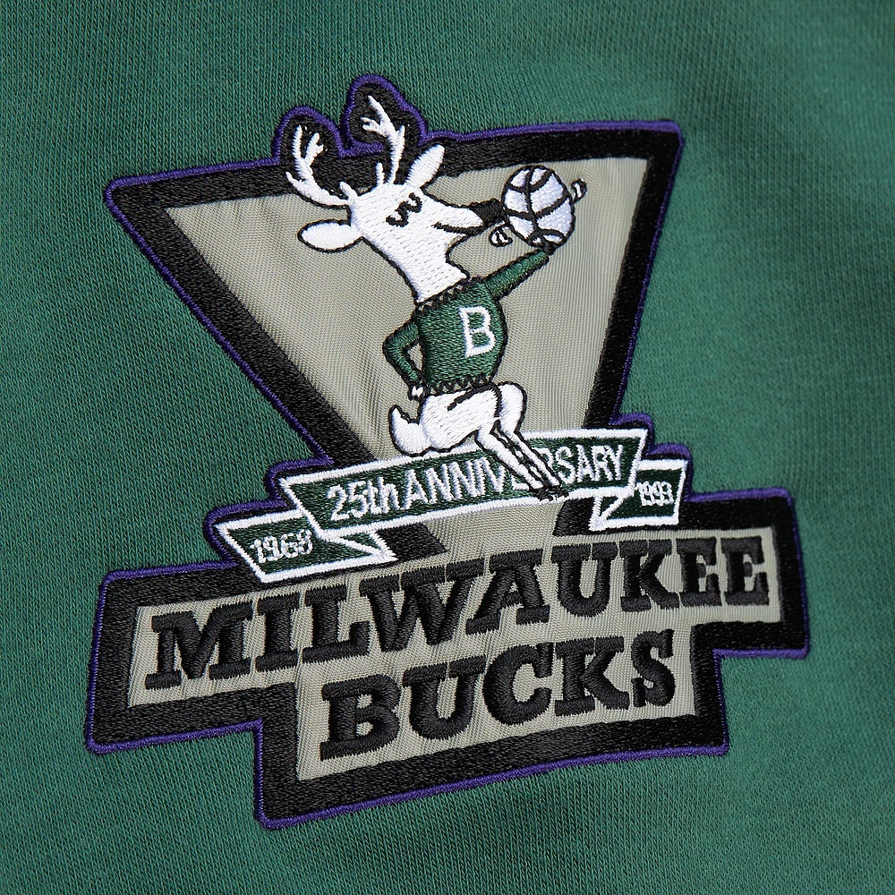 Men's Mitchell & Ness Heather Gray Milwaukee Bucks Hardwood Classics All Over 4.0 Pullover Sweatshirt