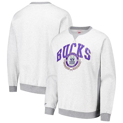 Men's Mitchell & Ness Heather Gray Milwaukee Bucks  Vintage Logo Pullover Sweatshirt