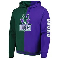 Men's Mitchell & Ness Hunter Green/Purple Milwaukee Bucks Big Tall Hardwood Classics Split Pullover Hoodie