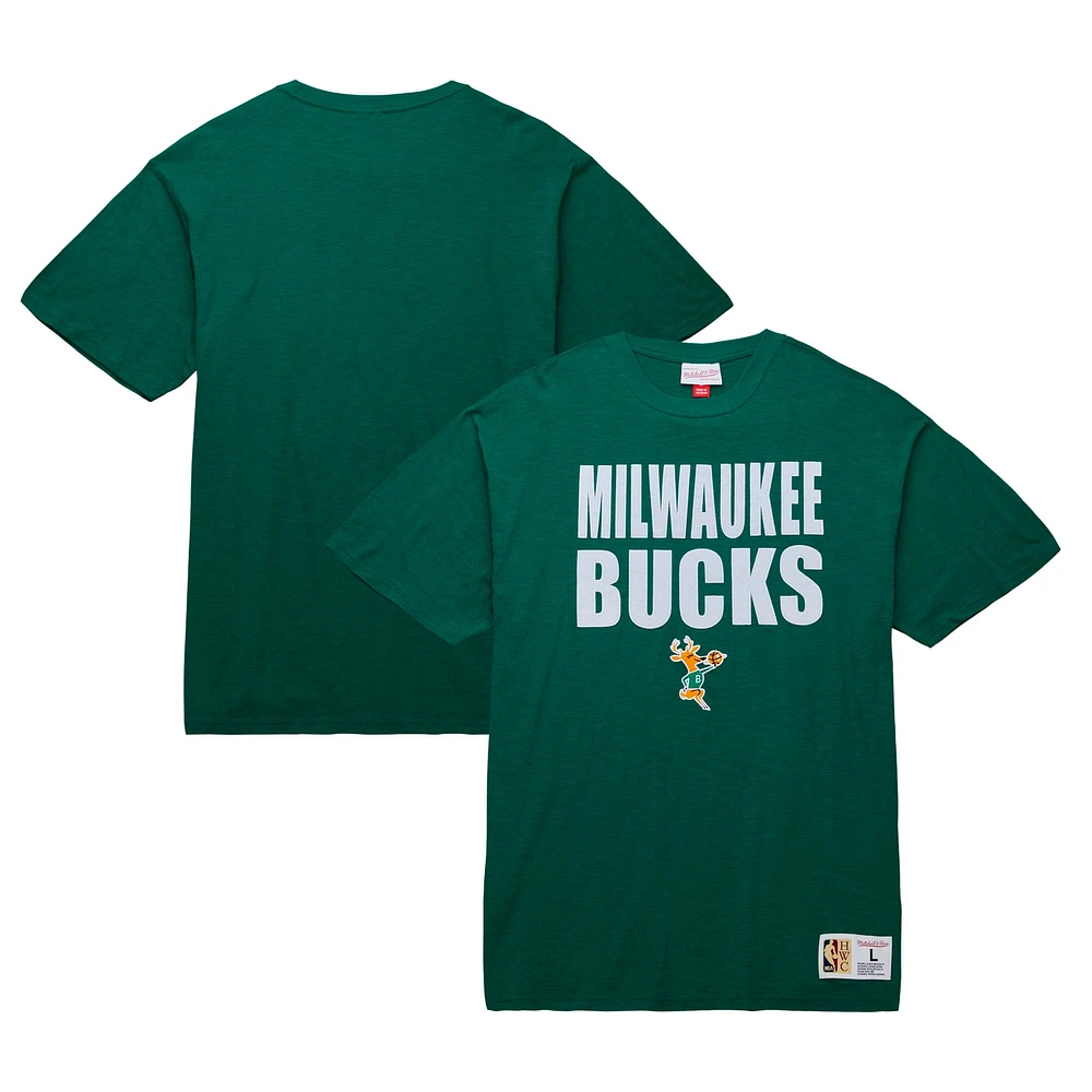 T-shirt flammé légendaire des Milwaukee Bucks Hardwood Classics de Mitchell & Ness pour homme, vert chasseur