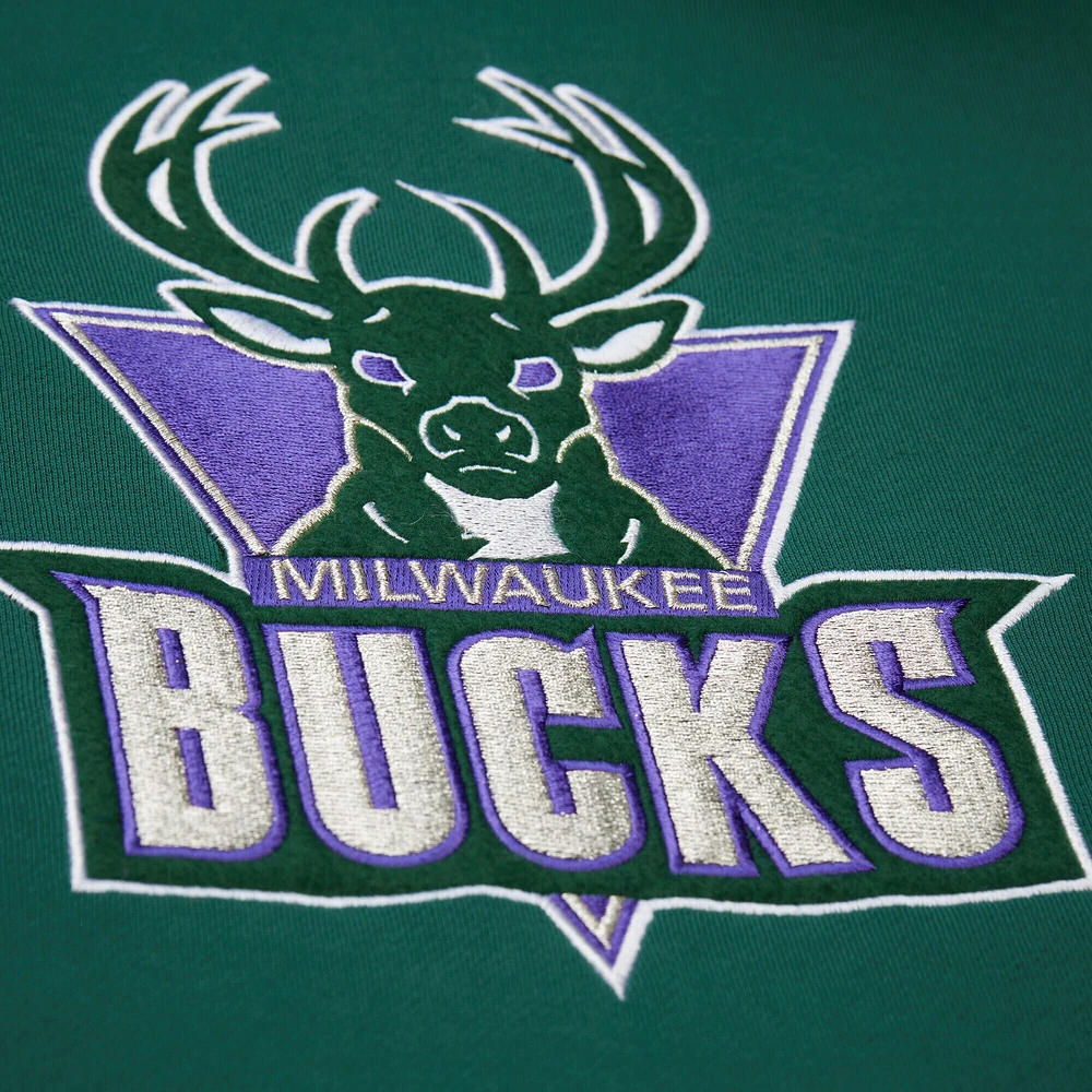 Sweat à capuche en polaire Mitchell & Ness Hunter Green Milwaukee Bucks Hardwood Classics Team Origins pour homme