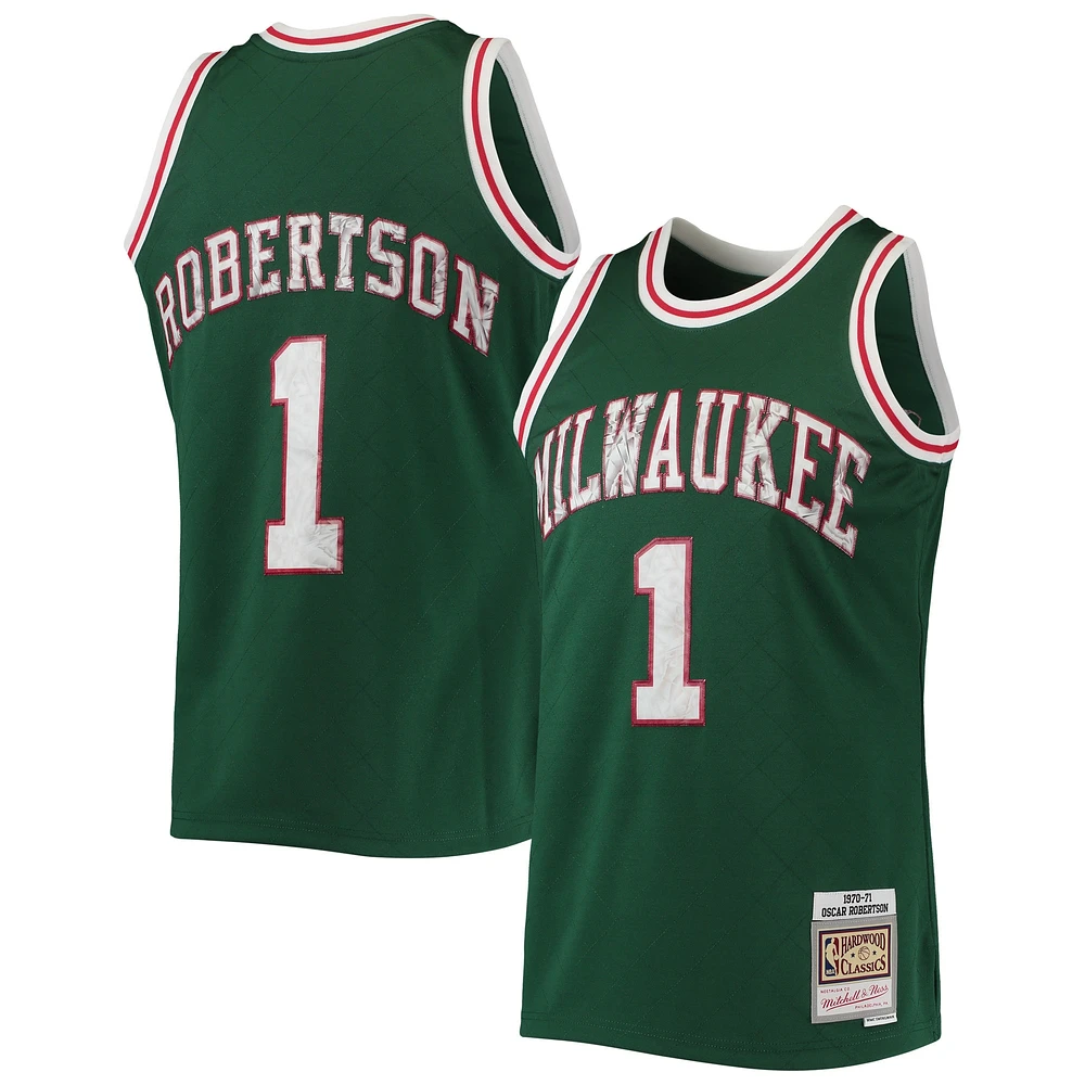 Men's Mitchell & Ness Oscar Robertson Green Milwaukee Bucks 1996/97 Hardwood Classics NBA 75th Anniversary Diamond Swingman Jersey