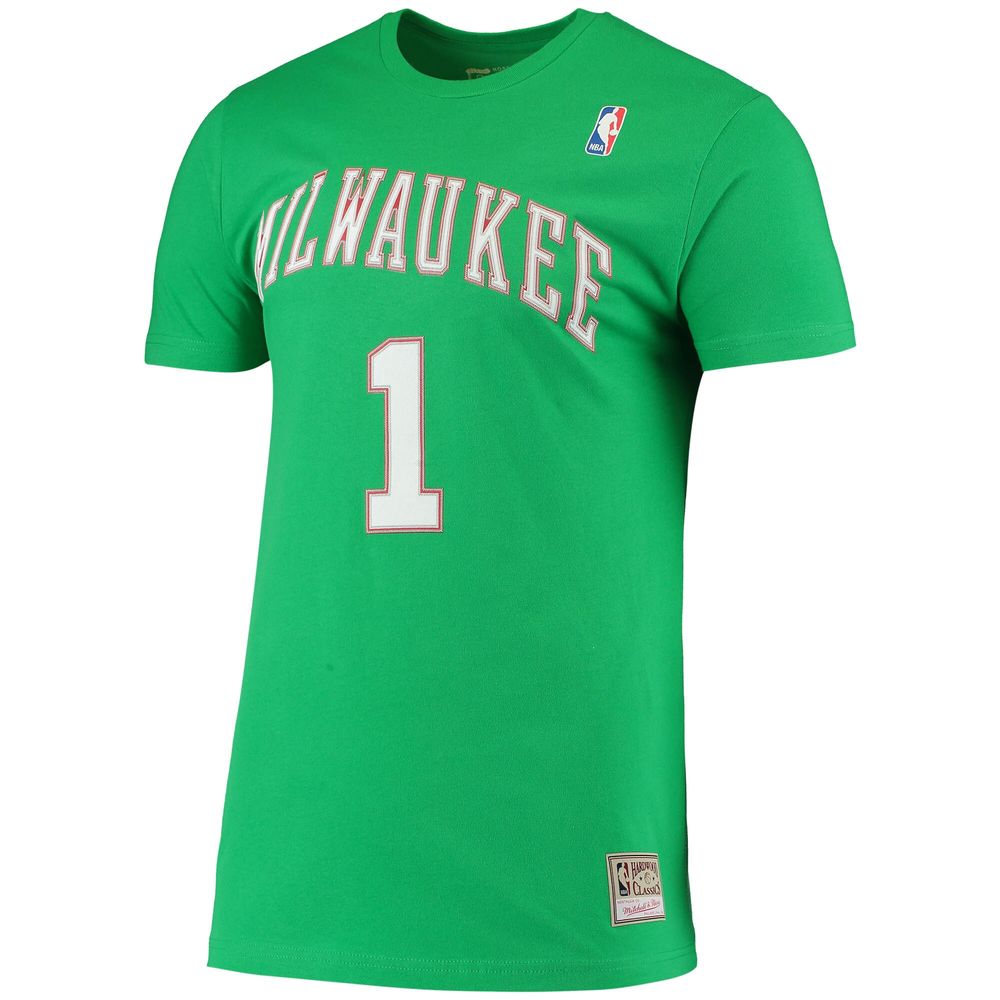 Men's Mitchell & Ness Oscar Robertson Green Milwaukee Bucks Hardwood Classics Stitch Name Number T-Shirt