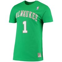 Men's Mitchell & Ness Oscar Robertson Green Milwaukee Bucks Hardwood Classics Stitch Name Number T-Shirt