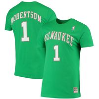 Men's Mitchell & Ness Oscar Robertson Green Milwaukee Bucks Hardwood Classics Stitch Name Number T-Shirt