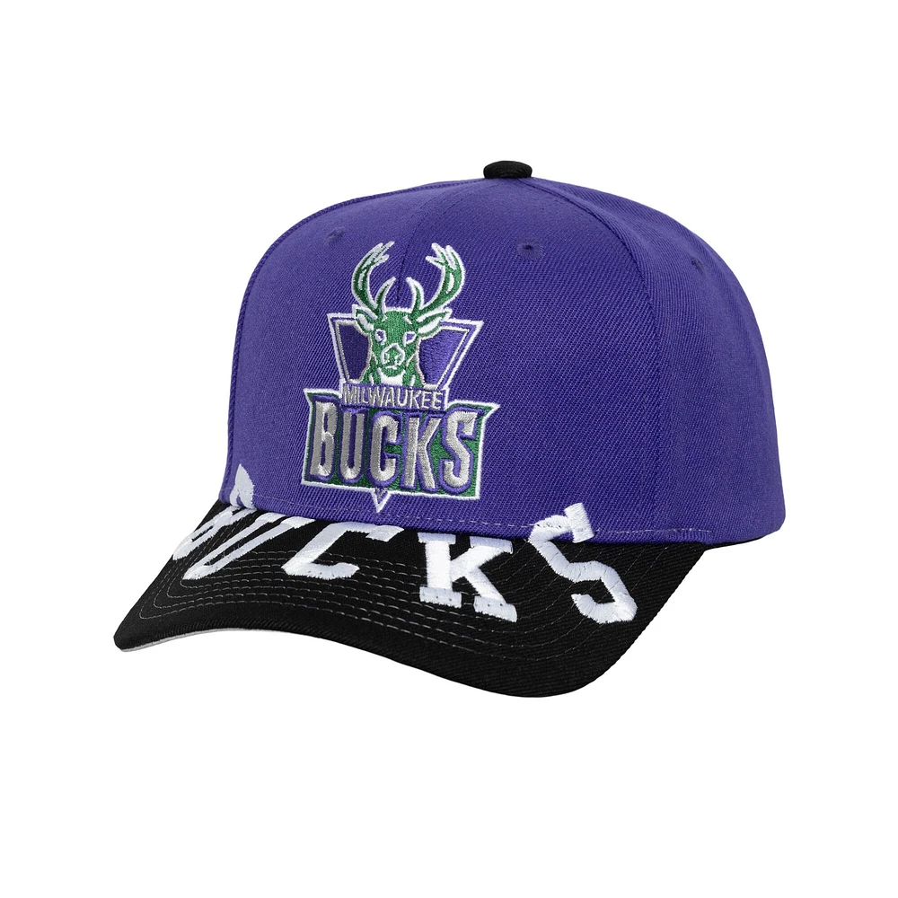 Casquette snapback bicolore Mitchell & Ness Milwaukee Bucks Underarch pour homme, violet/noir