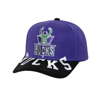 Casquette snapback bicolore Mitchell & Ness Milwaukee Bucks Underarch pour homme, violet/noir