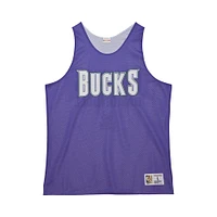 Men's Mitchell & Ness Purple/White Milwaukee Bucks Hardwood Classics Reversible Mesh Practice Jersey