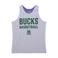 Men's Mitchell & Ness Purple/White Milwaukee Bucks Hardwood Classics Reversible Mesh Practice Jersey