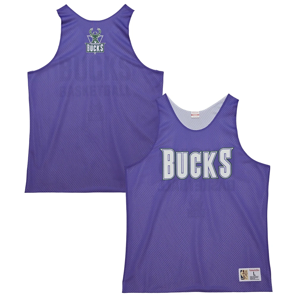 Maillot d'entraînement réversible en maille pour homme Mitchell & Ness Milwaukee Bucks Hardwood Classics violet/blanc