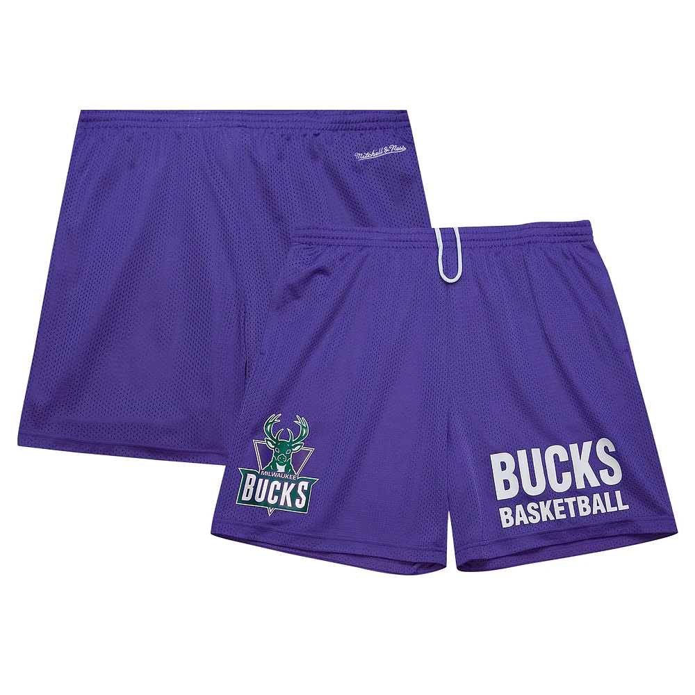 Men's Mitchell & Ness Purple Milwaukee Bucks Hardwood Classics Gameday Mesh Shorts