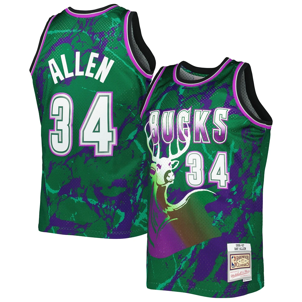 Men's Mitchell & Ness Ray Allen Green Milwaukee Bucks 1996/97 Hardwood Classics Marble Swingman Jersey